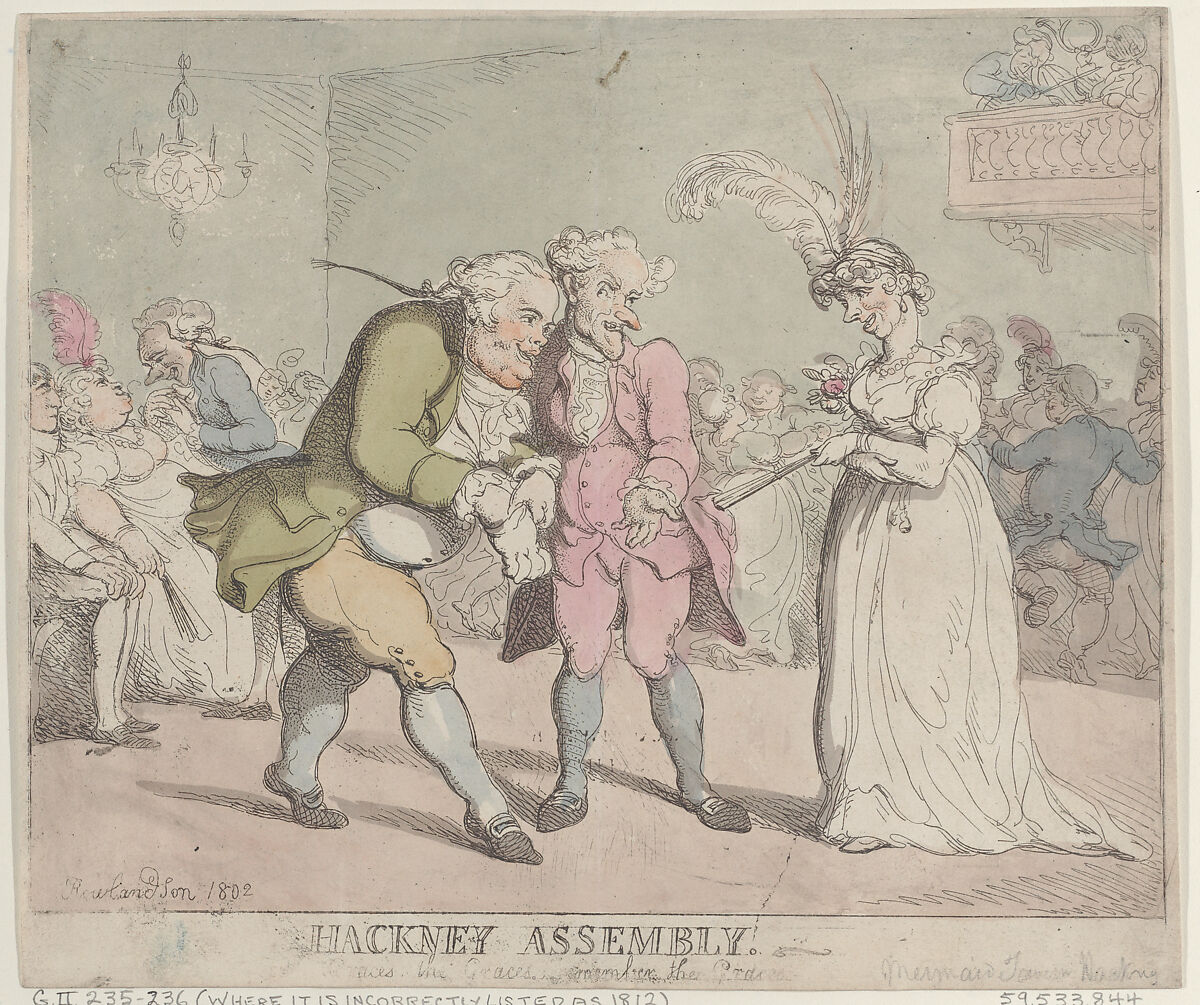 Hackney Assembly, Thomas Rowlandson (British, London 1757–1827 London), Hand-colored etching