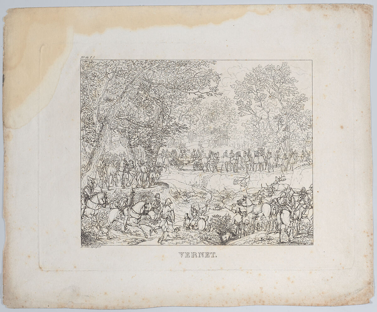 Stag Hunt, After Carle (Antoine Charles Horace) Vernet (French, Bordeaux 1758–1836 Paris), Etching 