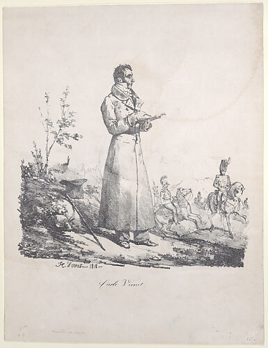 Portrait of Carle Vernet sketching horses and riders