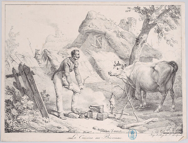 Cooking at the Bivouac, Horace Vernet (French, Paris 1789–1863 Paris), Lithograph; only state 