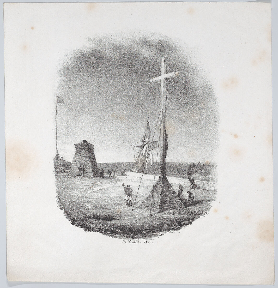 The Cross of the Sailors–Dieppe, Horace Vernet (French, Paris 1789–1863 Paris), Lithograph; only state 