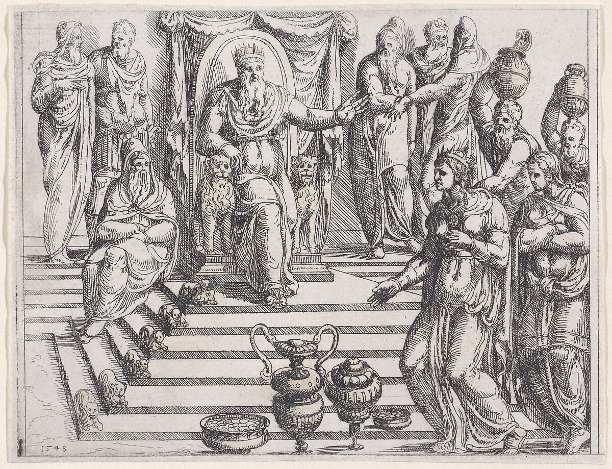 The Queen of Sheba and Solomon, from Old and New Testaments, Augustin Hirschvogel (German, Nuremberg 1503–1553 Vienna), Etching 