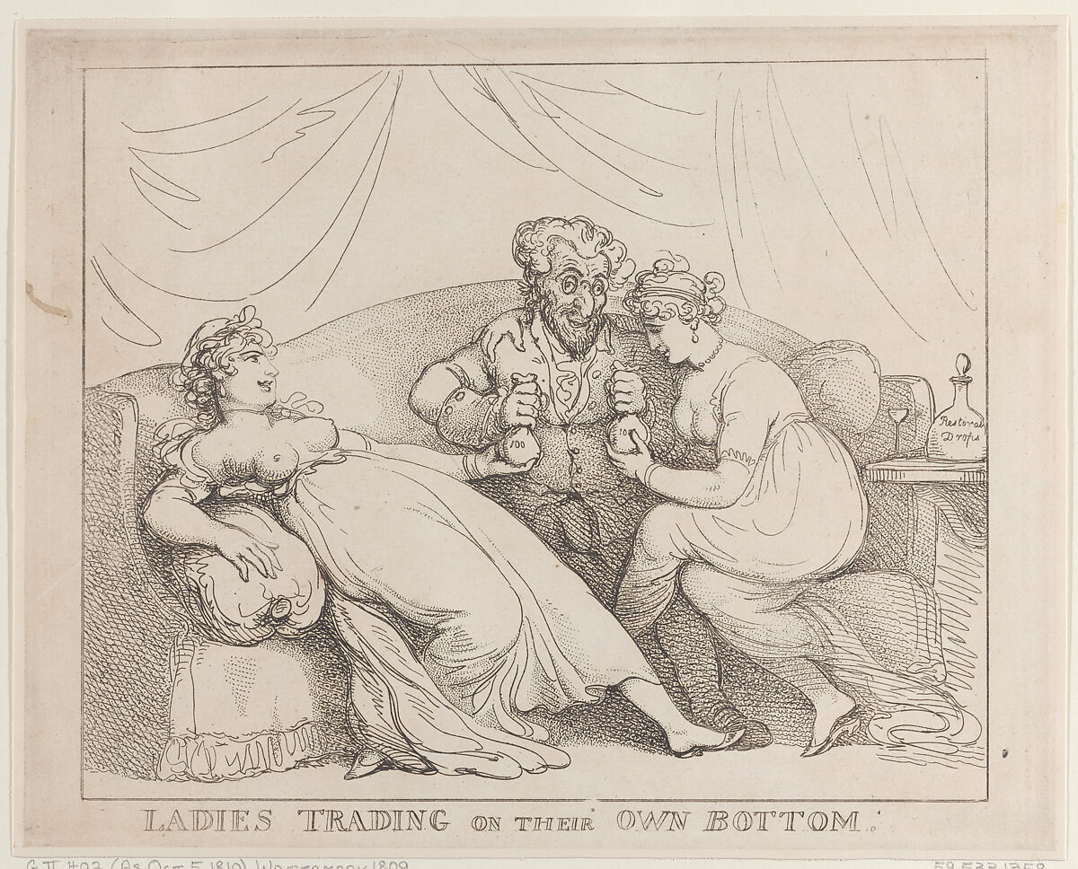 Ladies Trading on Their Own Bottom, Thomas Rowlandson (British, London 1757–1827 London), Etching 