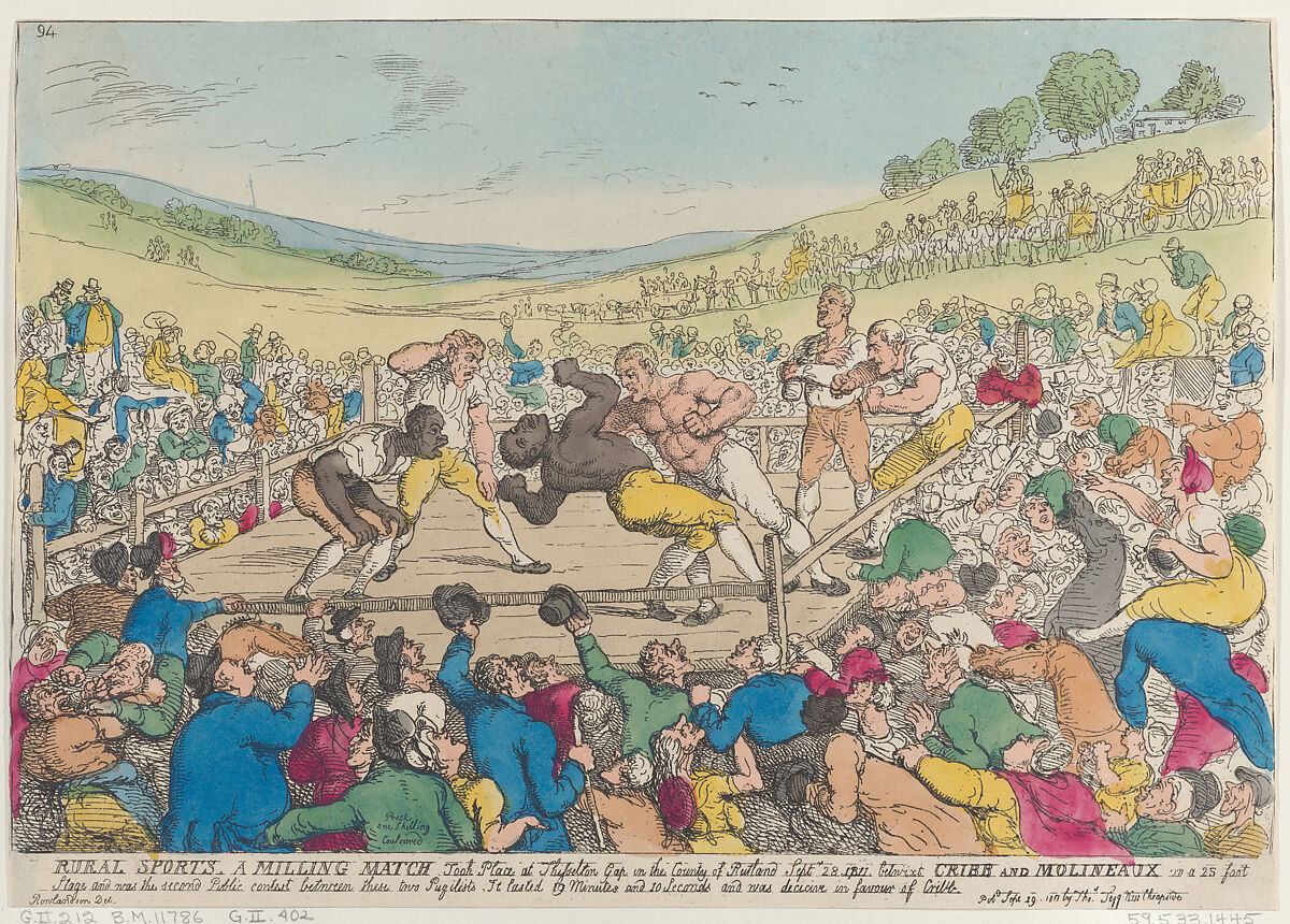 Rural Sports, A Milling Match, Thomas Rowlandson (British, London 1757–1827 London), Hand-colored etching 