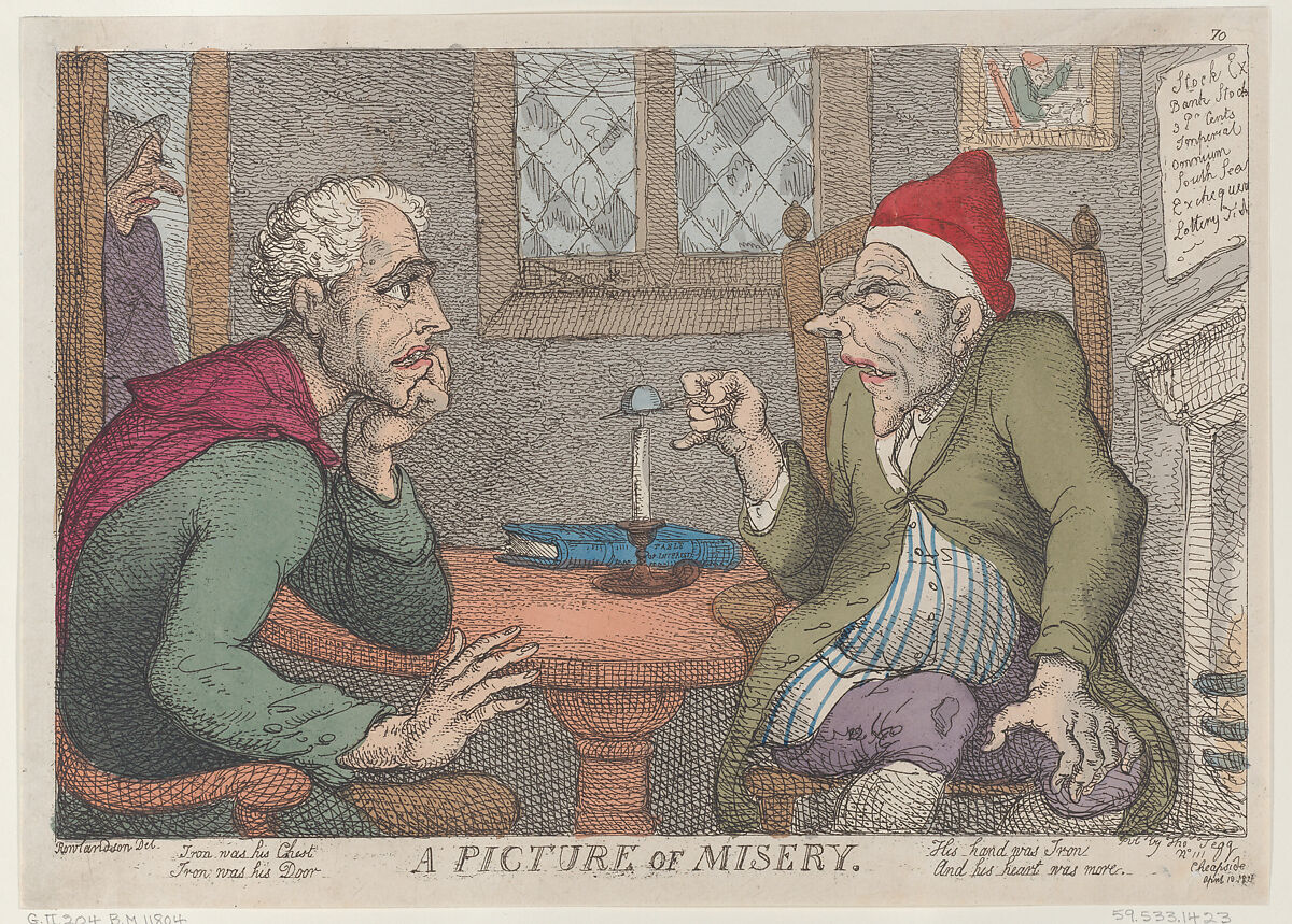 A Picture of Misery, Thomas Rowlandson (British, London 1757–1827 London), Hand-colored etching 
