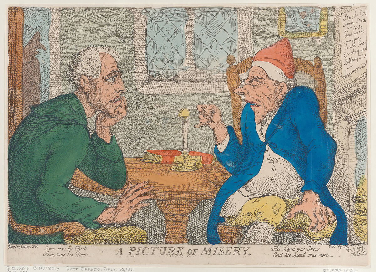 A Picture of Misery, Thomas Rowlandson (British, London 1757–1827 London), Hand-colored etching 