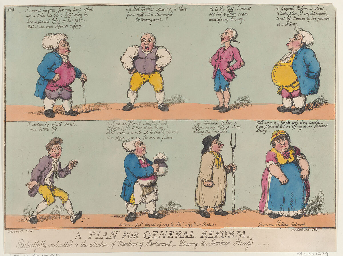 A Plan for General Reform, Respectfully submitted to the attention of Members of Parliament, During the Summer Reccess, Thomas Rowlandson (British, London 1757–1827 London), Hand-colored etching 