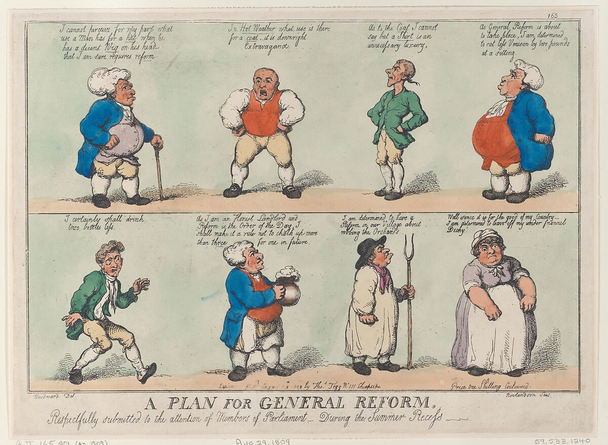 A Plan for General Reform, Respectfully submitted to the attention of Members of Parliament, During the Summer Reccess, Thomas Rowlandson (British, London 1757–1827 London), Hand-colored etching 