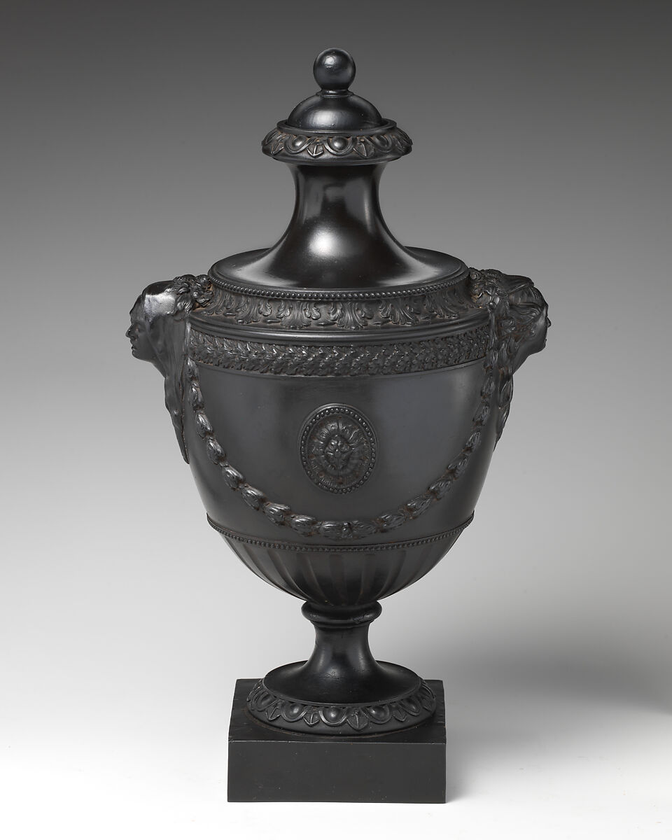 Urn (one of a pair), James Neale, Black basalt ware, British, Hanley, Staffordshire 