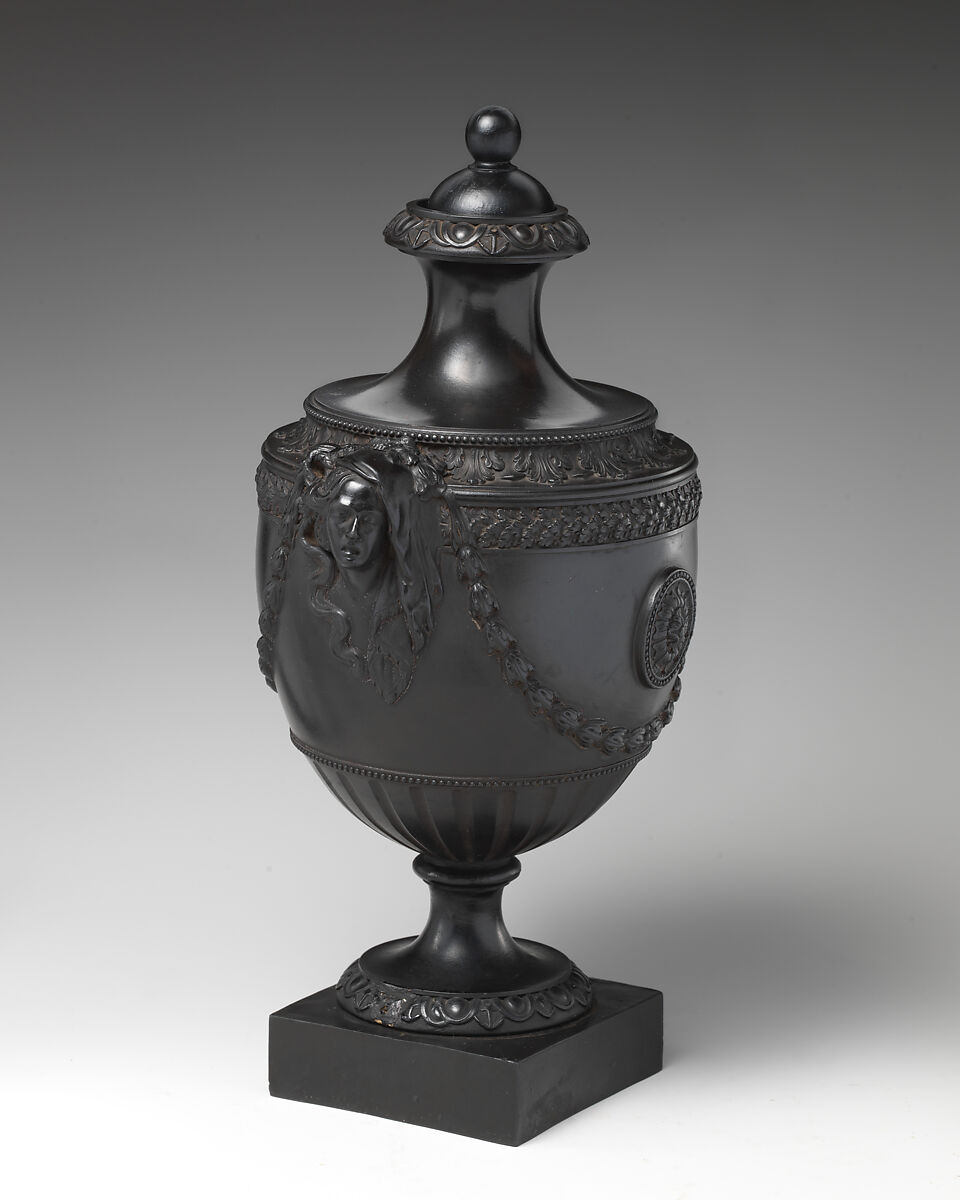 Urn (one of a pair), James Neale, Black basalt ware, British, Hanley, Staffordshire