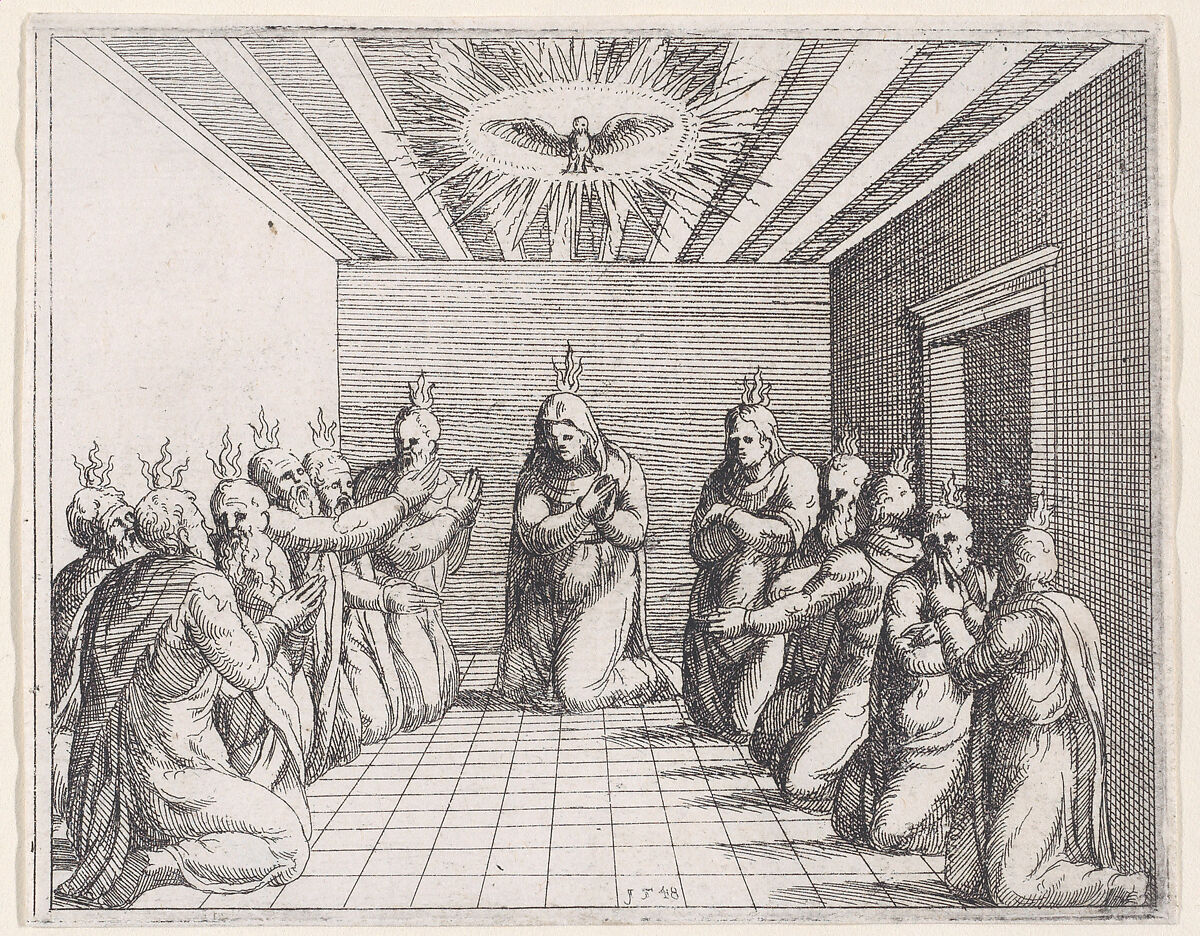 Pentecost, from Old and New Testaments, Augustin Hirschvogel (German, Nuremberg 1503–1553 Vienna), Etching 