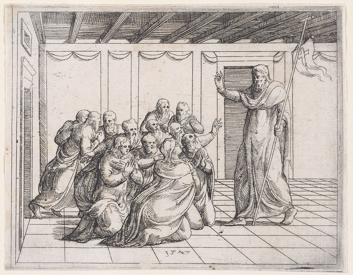 Risen Christ Appearing to the Disciples, from Old and New Testaments, Augustin Hirschvogel (German, Nuremberg 1503–1553 Vienna), Etching 