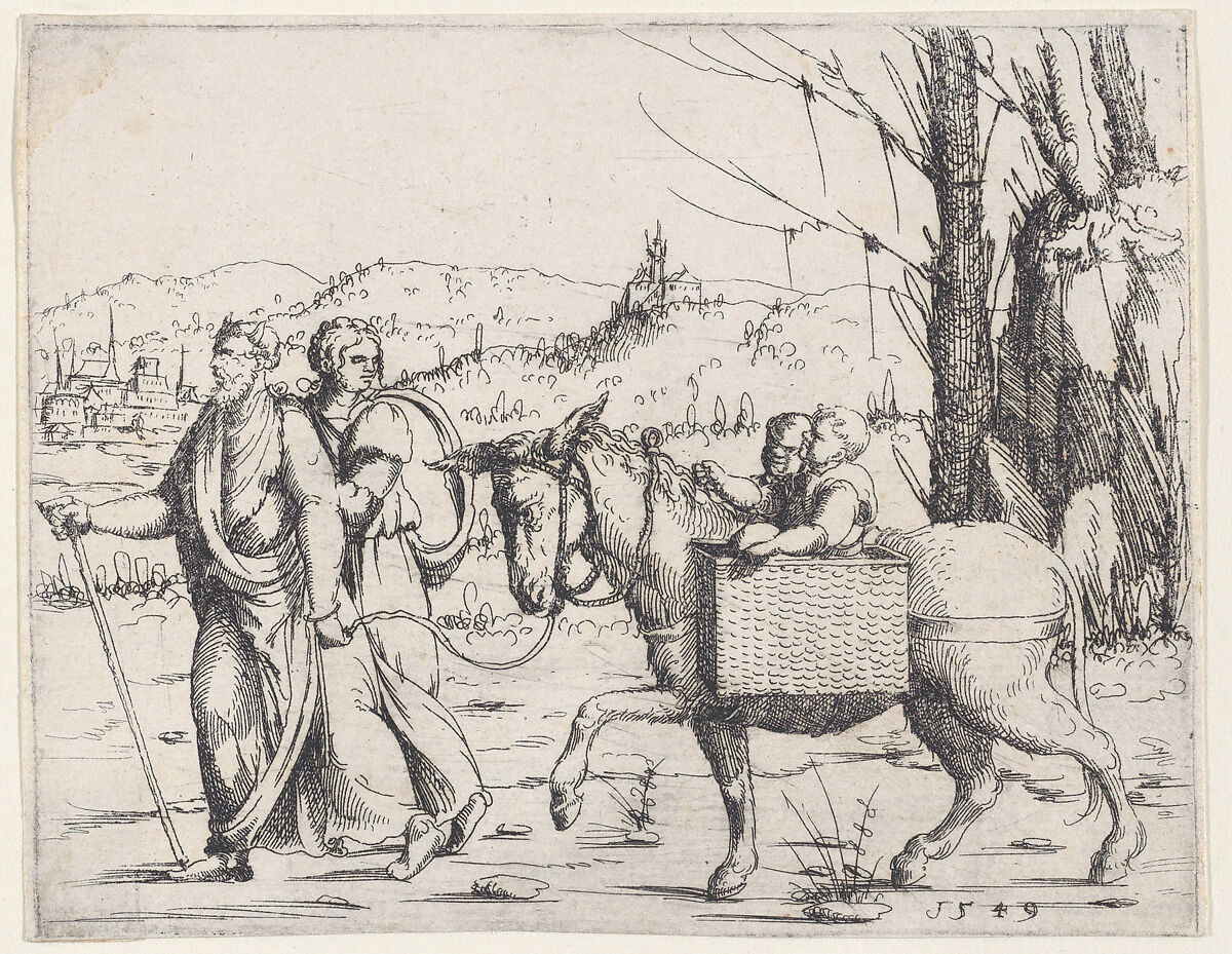 Moses and Zipporah Returning to Egypt, from Old and New Testaments, Augustin Hirschvogel (German, Nuremberg 1503–1553 Vienna), Etching 