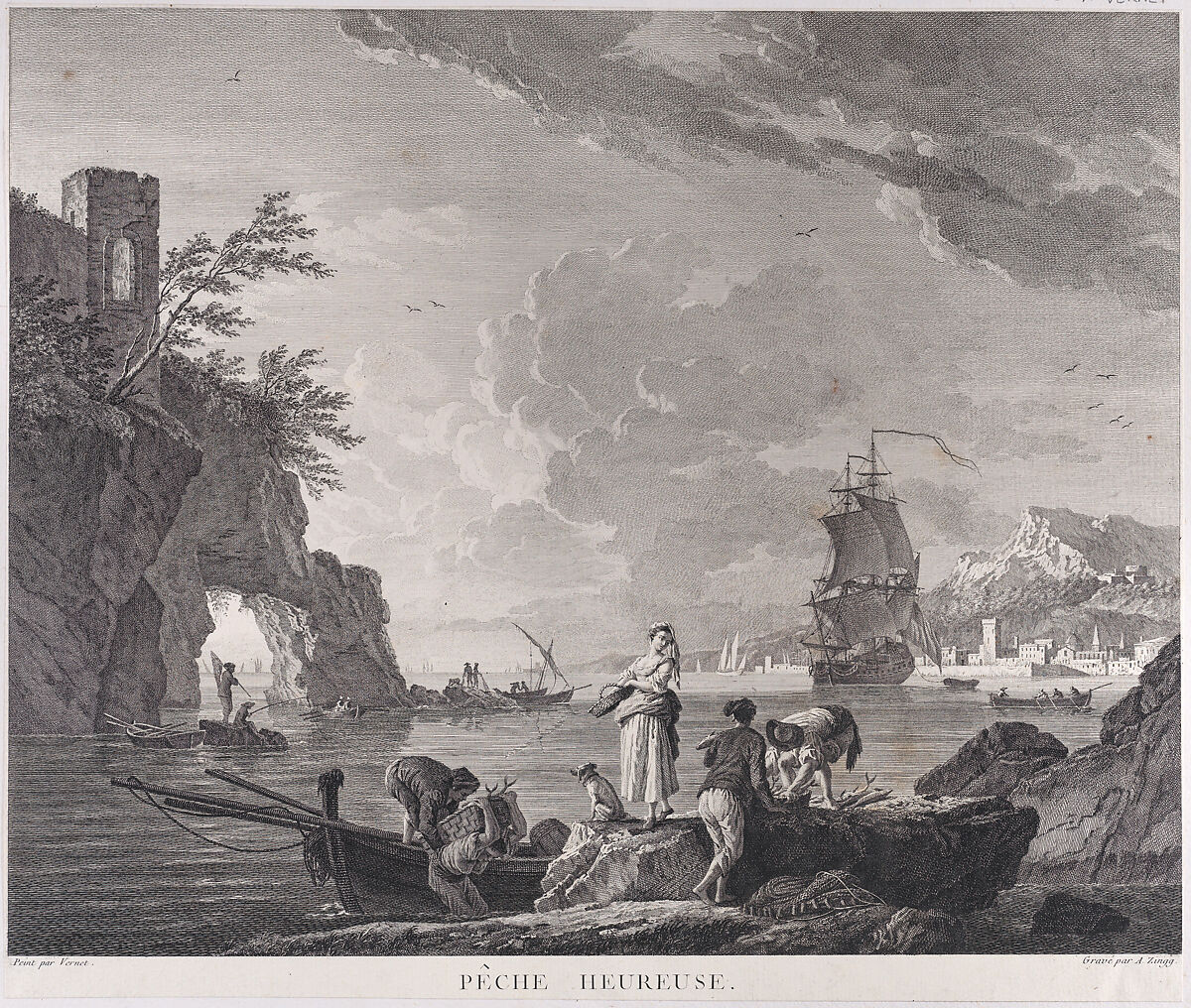 Happy Fishing, After Joseph Vernet (French, Avignon 1714–1789 Paris), Engraving 