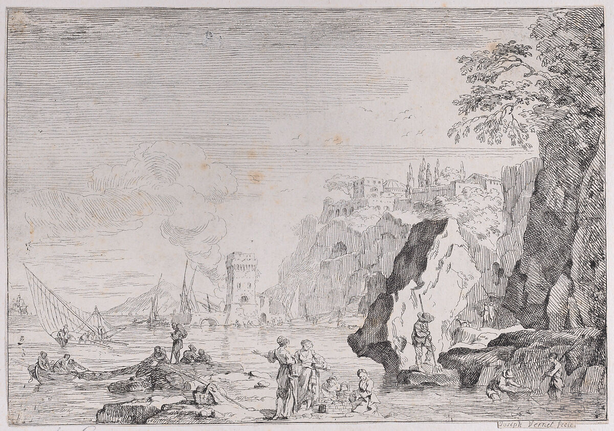 Harbor and Fishermen, Joseph Vernet (French, Avignon 1714–1789 Paris), Etching 
