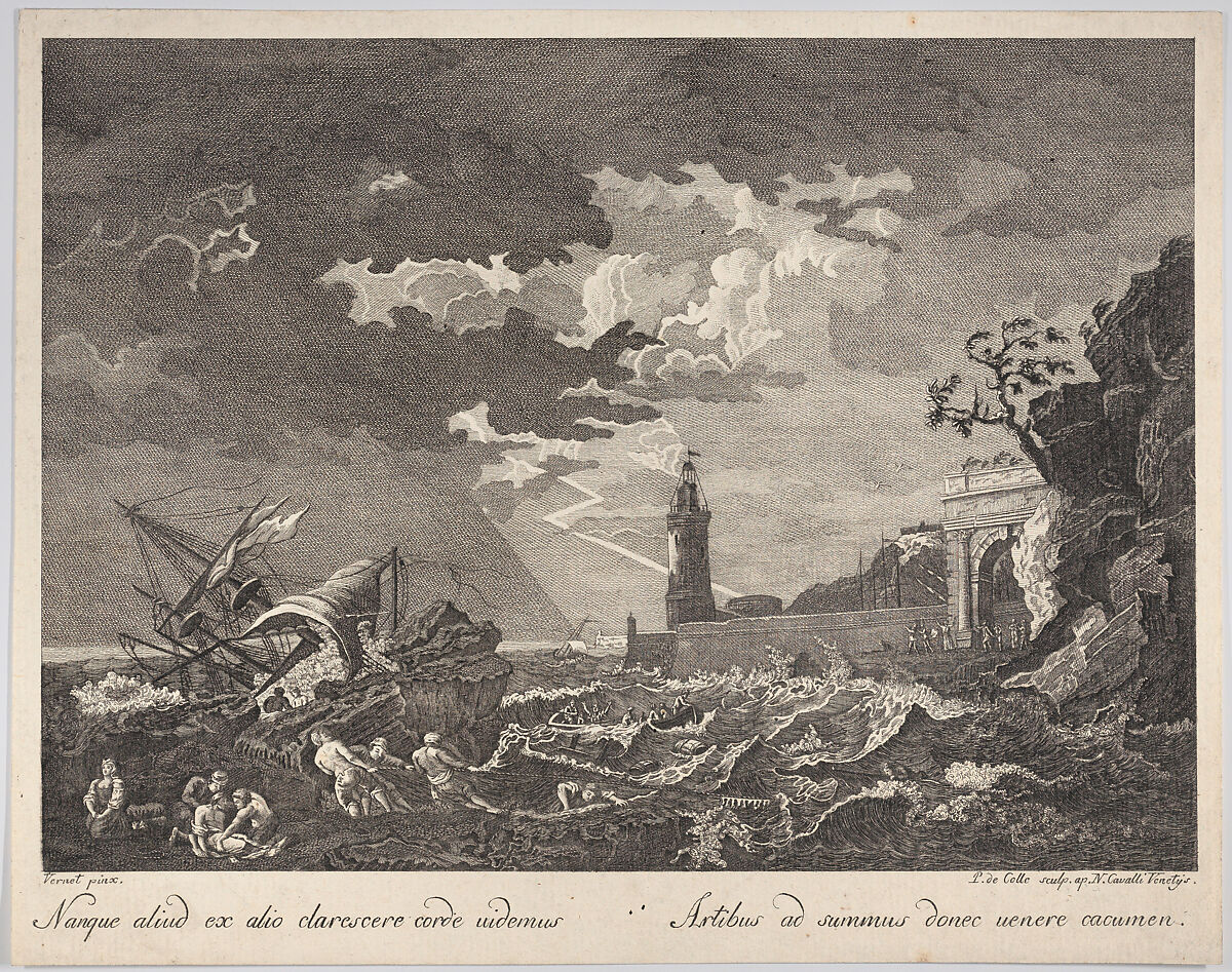 Nanque aliud ex alio clarescere corde uidemus. Artibus ad summus donec uenere cacumen., After Joseph Vernet (French, Avignon 1714–1789 Paris), Engraving 