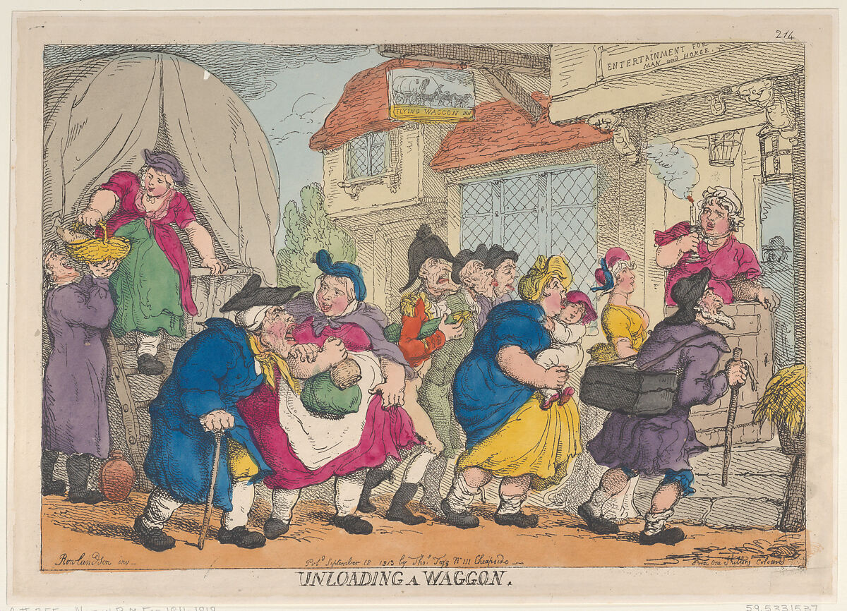 A Doleful Disaster, or Miss Fubby Fatarmin's Wig Caught Fire, Thomas Rowlandson (British, London 1757–1827 London), Hand-colored etching 