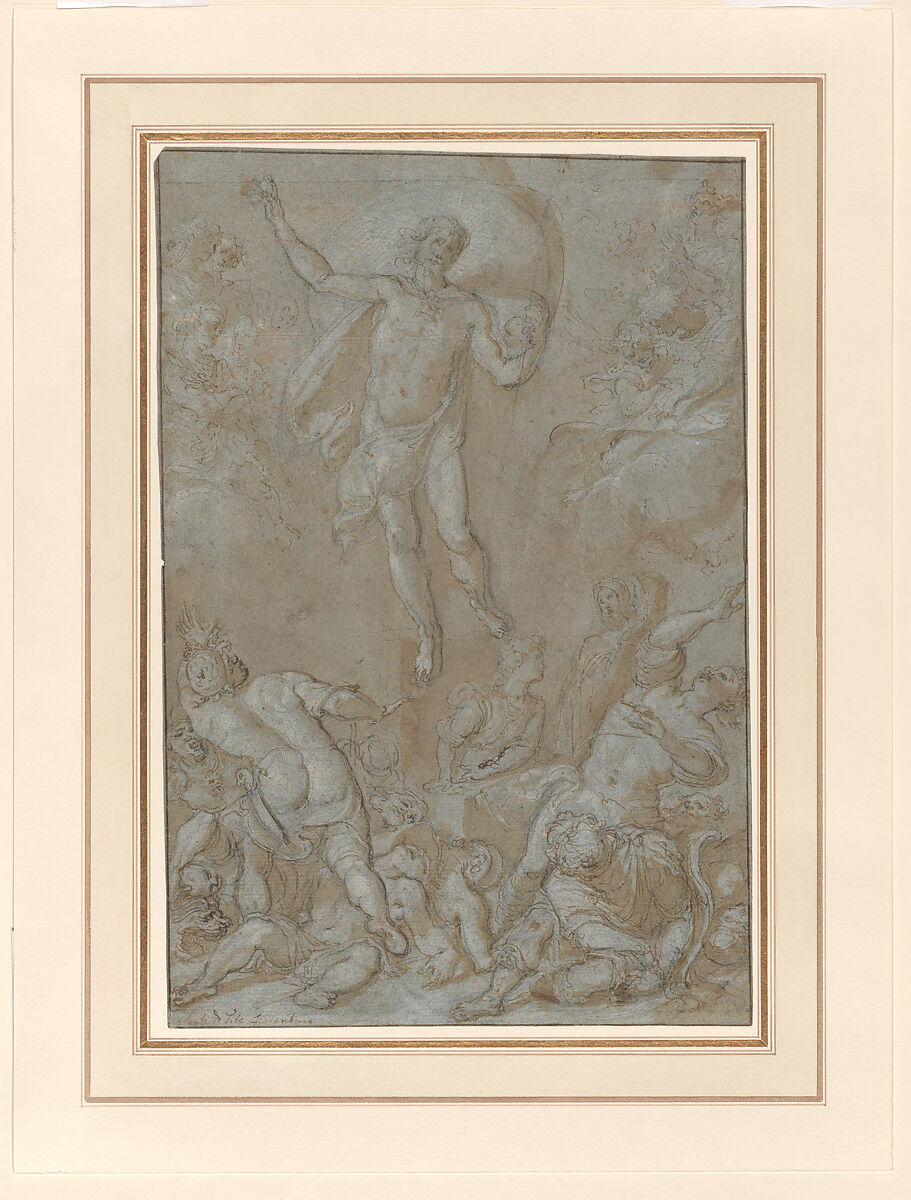 The Resurrection, Santi di Tito (Italian, Sansepolcro 1536–1603 Florence), Pen and brown ink and wash over black chalk, heightened with white, on blue paper 
