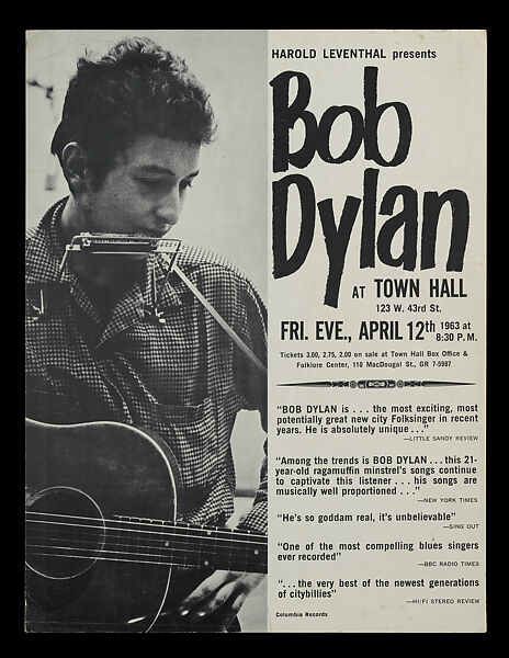 Bob Dylan at Town Hall, New York, Bob Dylan (American, born 1941), Paper 