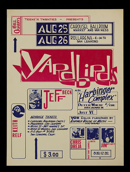 The Yardbirds, presented by  Bill Quarry's "Teens 'n Twenties," San Leandro, CA, The Yardbirds, Paper 