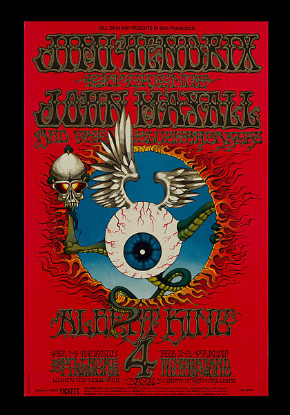 Jimi Hendrix, John Mayall, & Albert King at the Fillmore Series, Rick Griffin, Paper 