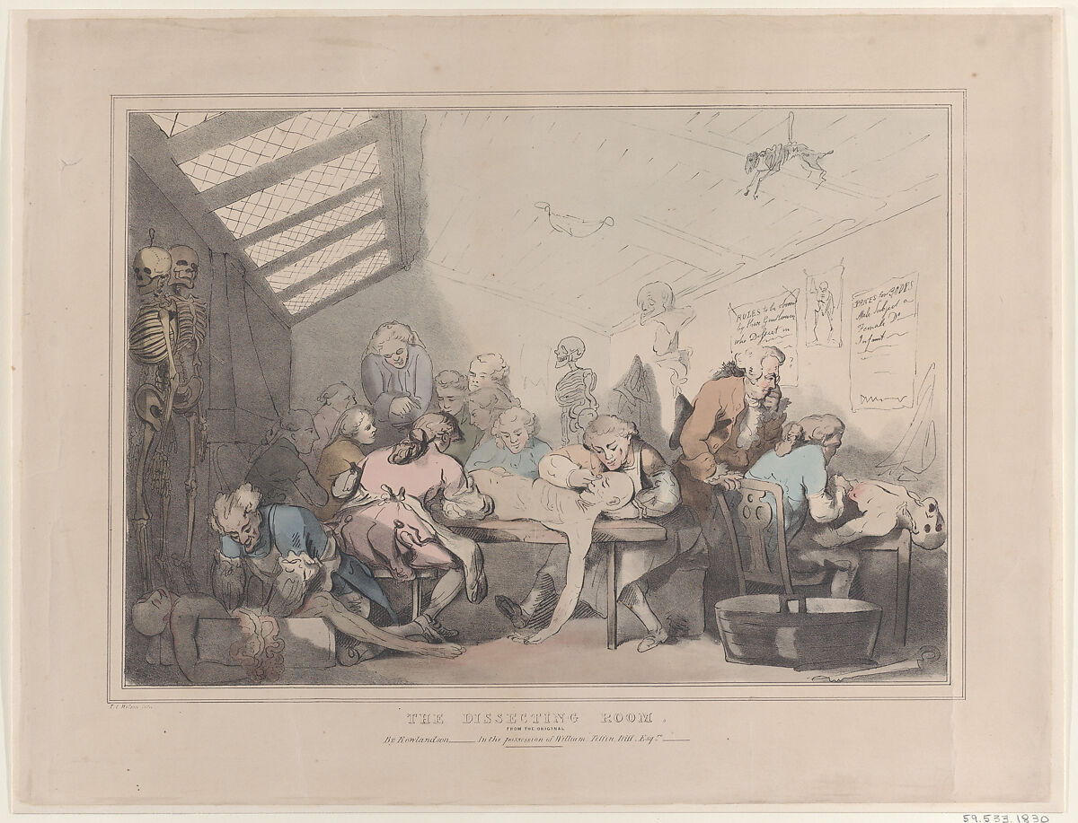 The Dissecting Room, T. C. Wilson (British, active ca. 1838), Hand-colored lithograph 