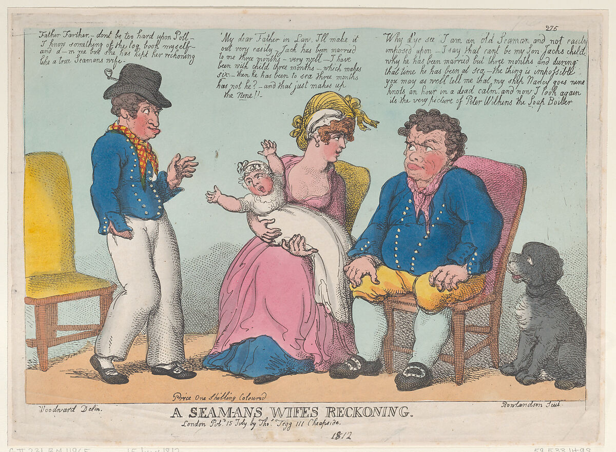 A Seaman's Wife's Reckoning, Thomas Rowlandson (British, London 1757–1827 London), Hand-colored etching 