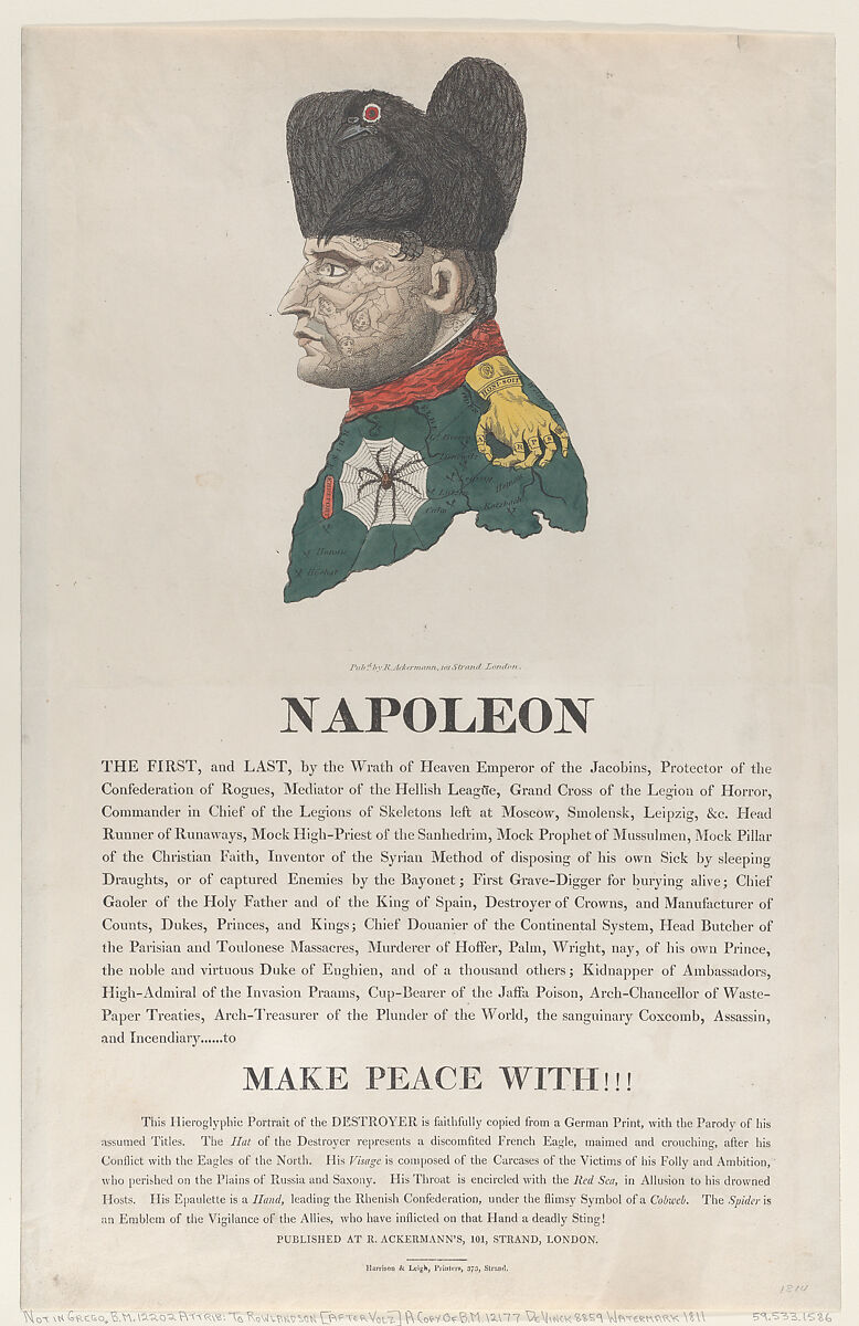 Napoleon, Thomas Rowlandson (British, London 1757–1827 London), Hand-colored etching, letterpress 