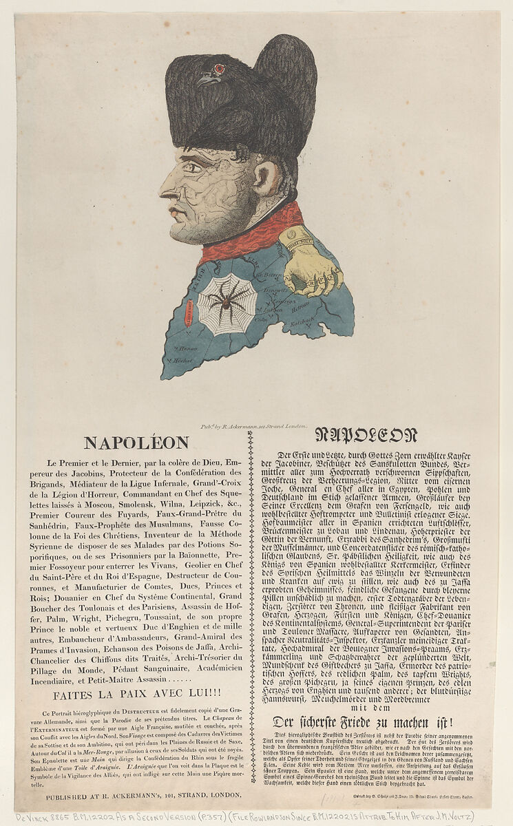 Napoleon, Thomas Rowlandson (British, London 1757–1827 London), Hand-colored etching, letterpress 