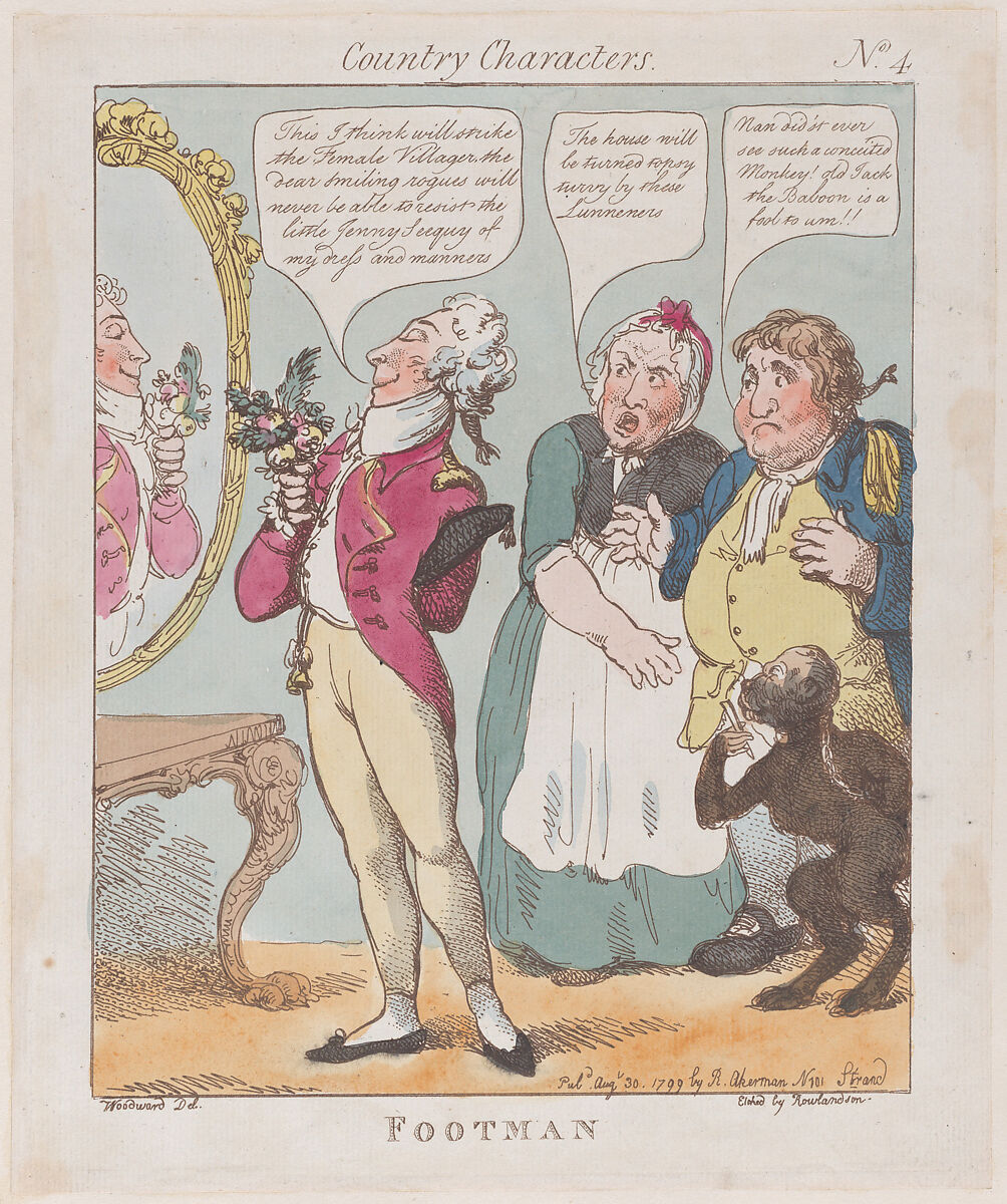 Footman, Thomas Rowlandson (British, London 1757–1827 London), Hand-colored etching 