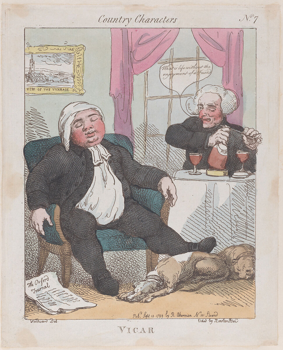 Vicar, Thomas Rowlandson (British, London 1757–1827 London), Hand-colored etching 