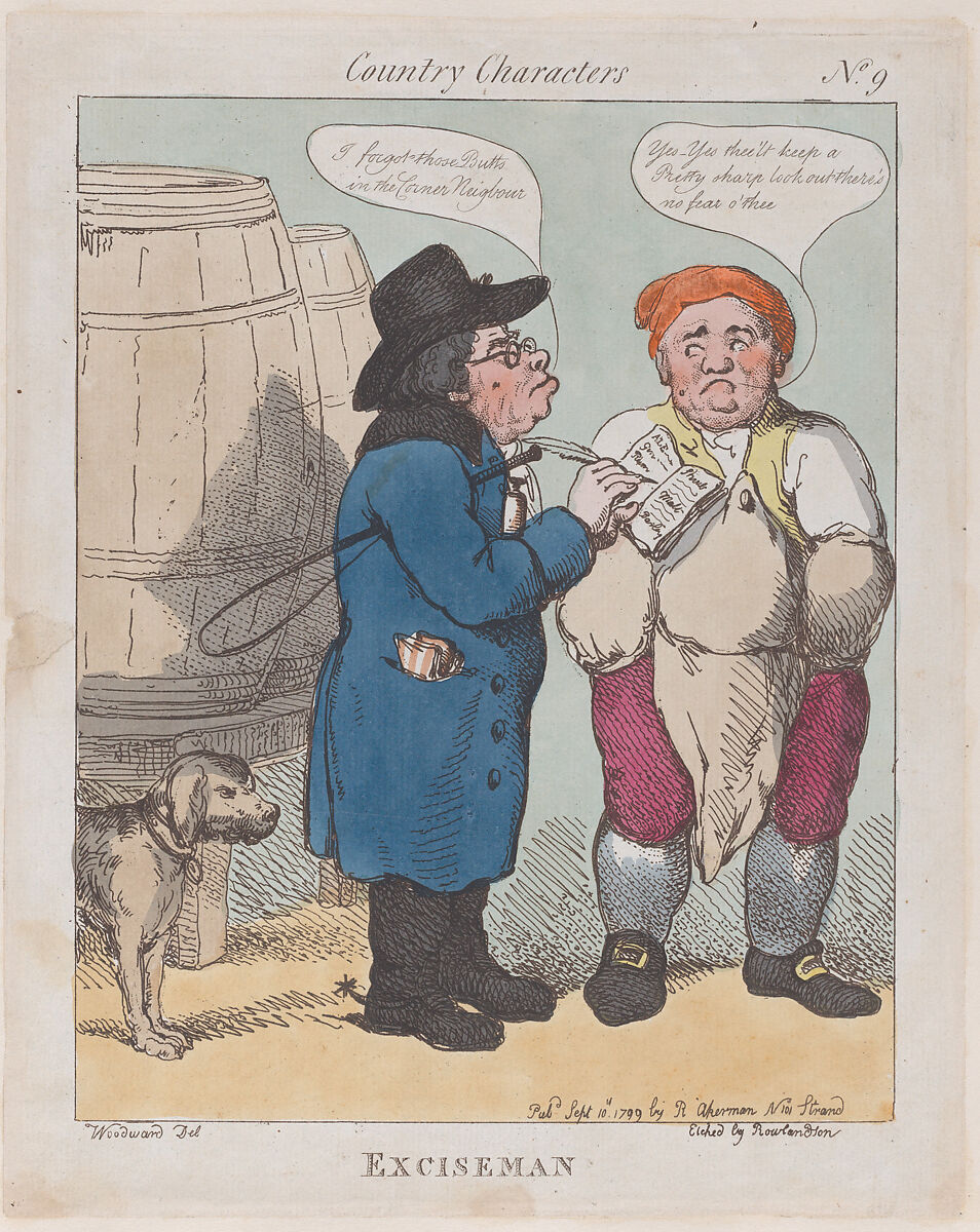 Exciseman, Thomas Rowlandson (British, London 1757–1827 London), Hand-colored etching 