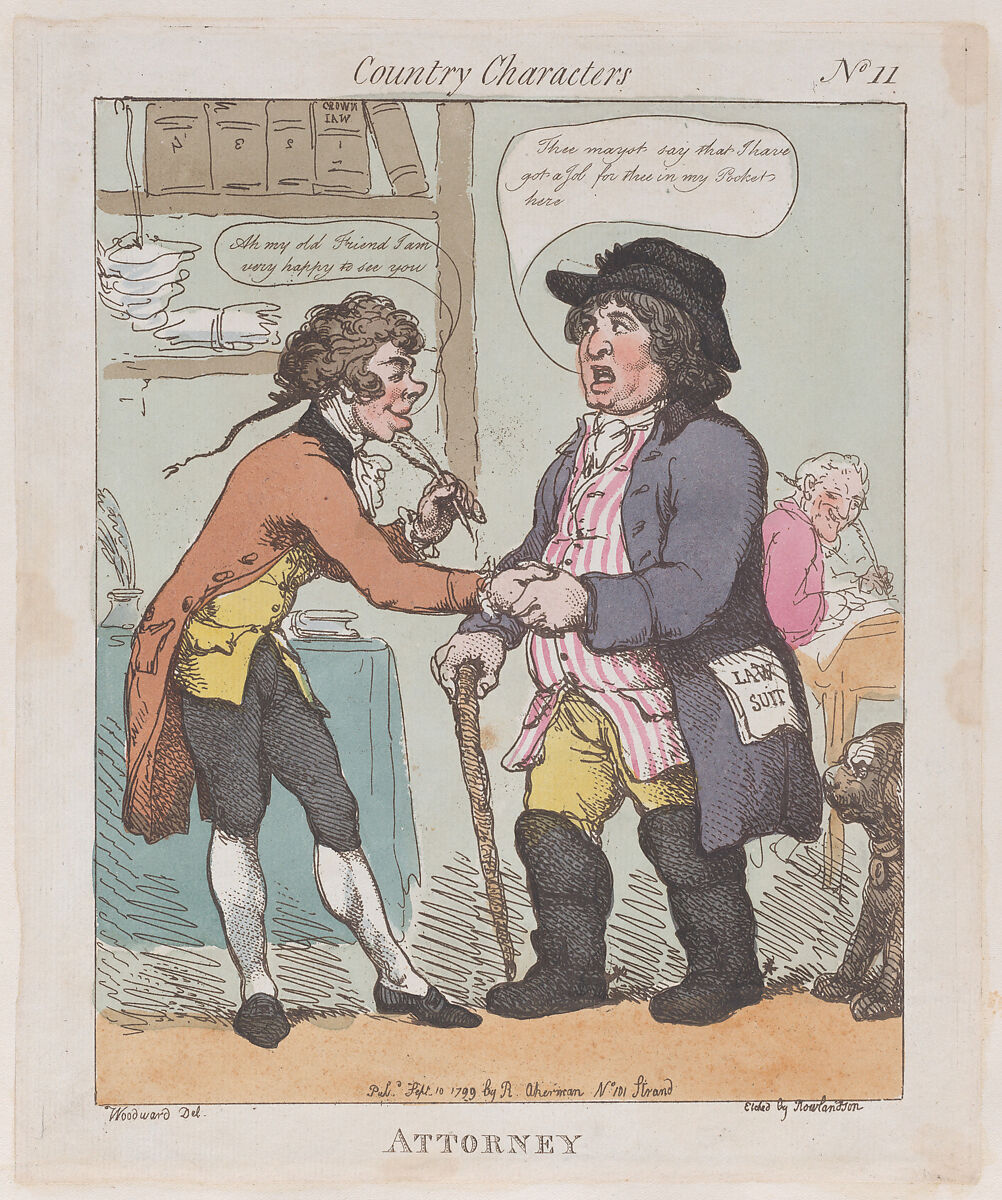 Attorney, Thomas Rowlandson (British, London 1757–1827 London), Hand-colored etching 