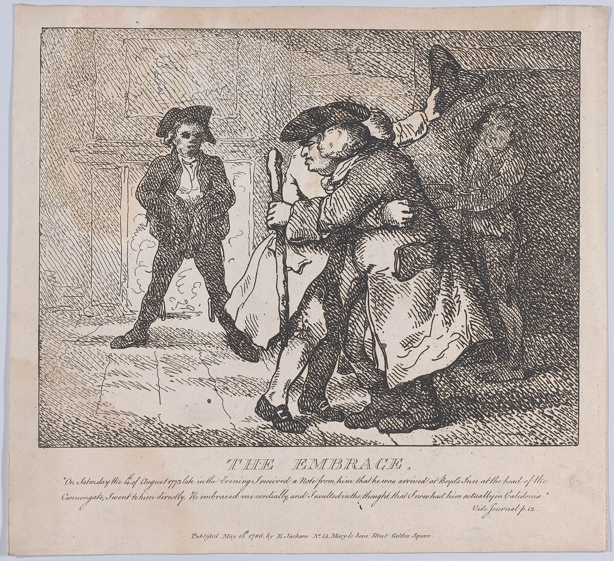 The Embrace (Picturesque Beauties of Boswell, Part the First), Thomas Rowlandson (British, London 1757–1827 London), Etching 