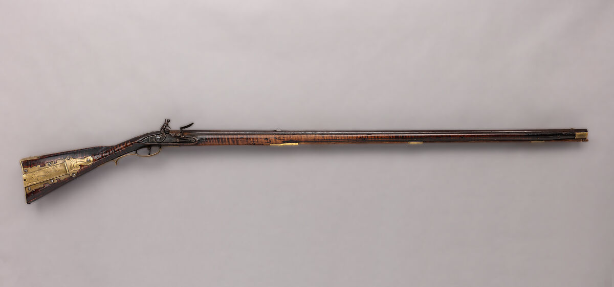 Flintlock Longrifle, Possibly by George Schreyer, Sr. (American, Conewago, Pennsylvania 1739–1819 Hanover, Pennsylvania), Wood (maple), steel, iron, brass, American, York County, Pennsylvania