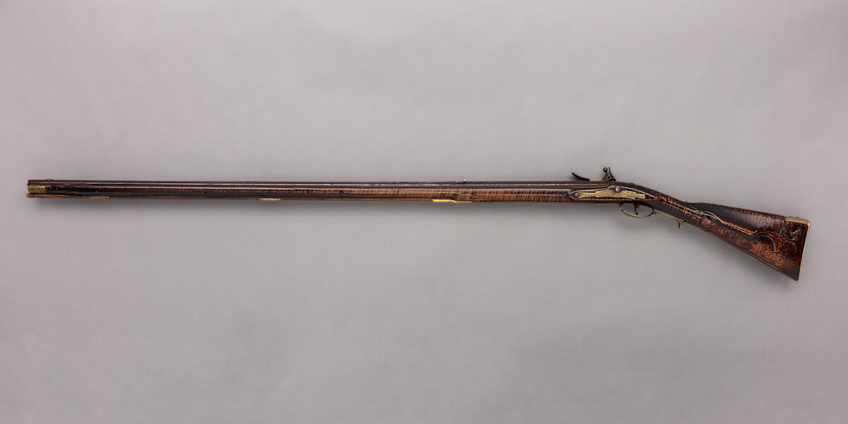 Flintlock Longrifle, Possibly by George Schreyer, Sr. (American, Conewago, Pennsylvania 1739–1819 Hanover, Pennsylvania), Wood (maple), steel, iron, brass, American, York County, Pennsylvania