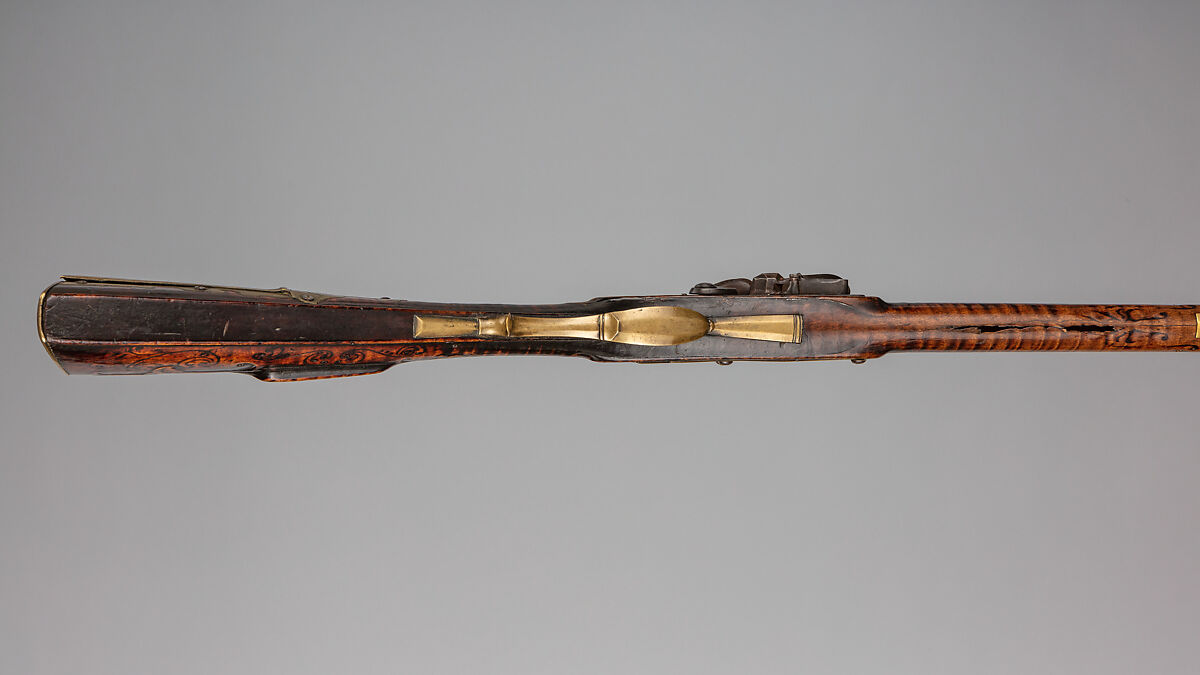 Flintlock Longrifle, Possibly by George Schreyer, Sr. (American, Conewago, Pennsylvania 1739–1819 Hanover, Pennsylvania), Wood (maple), steel, iron, brass, American, York County, Pennsylvania