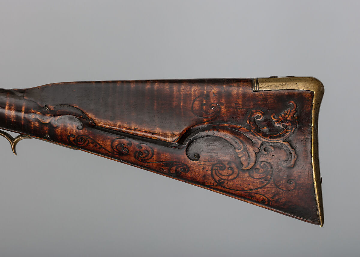 Flintlock Longrifle, Possibly by George Schreyer, Sr. (American, Conewago, Pennsylvania 1739–1819 Hanover, Pennsylvania), Wood (maple), steel, iron, brass, American, York County, Pennsylvania