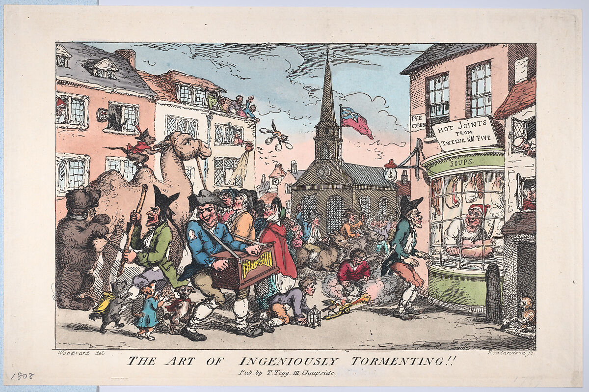 The Art of Ingeniously Tormenting, Thomas Rowlandson (British, London 1757–1827 London), Hand-colored etching 