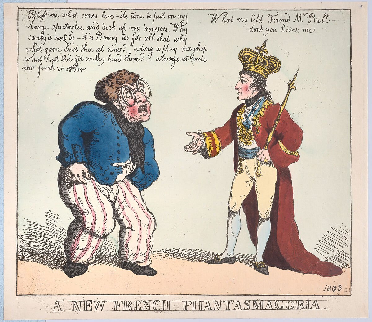 A New French Phantasmagoria, Thomas Rowlandson (British, London 1757–1827 London), Hand-colored etching 