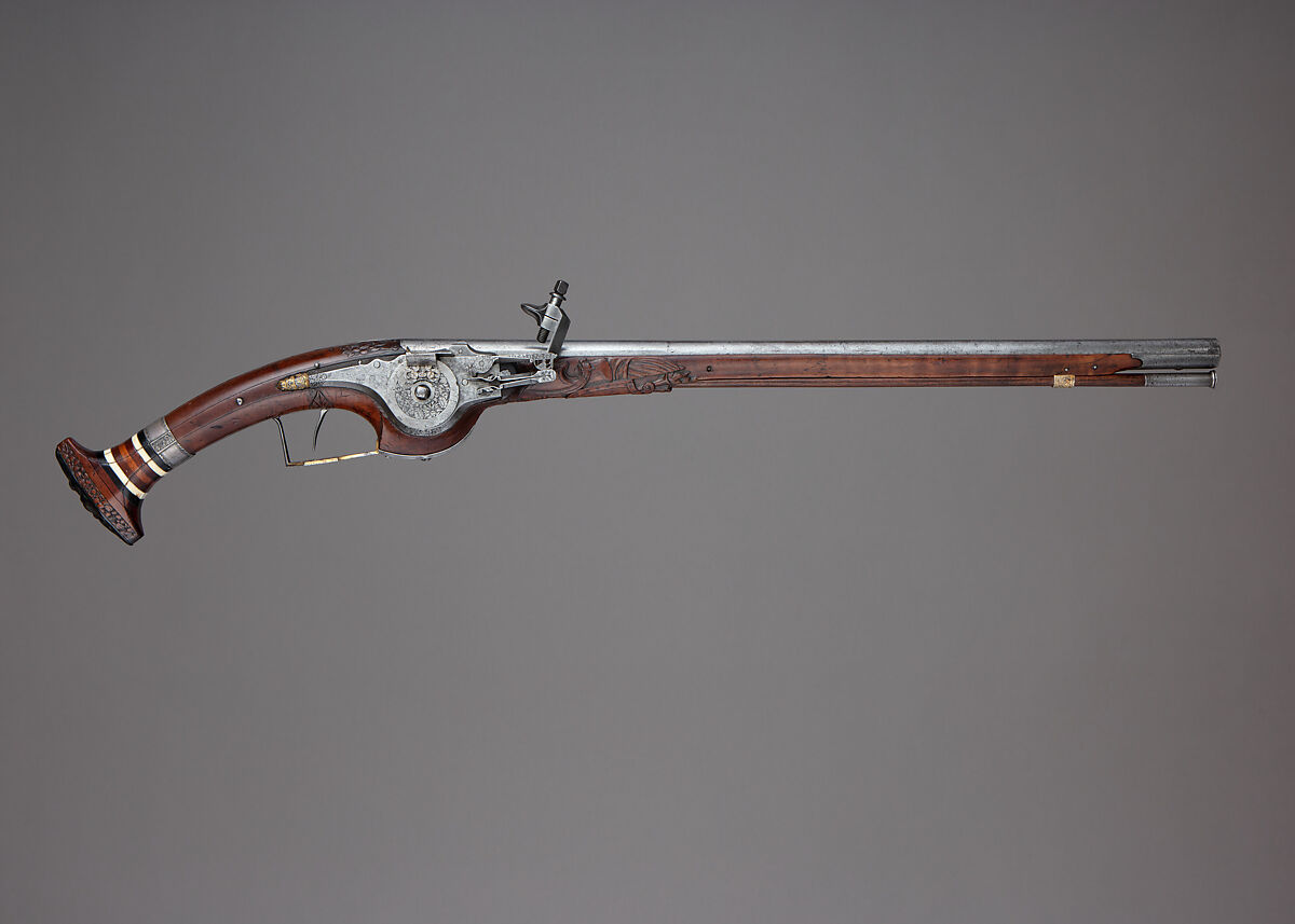 Wheellock Pistol, Pierre Cisteron (French, ca. 1589–1684), Steel, iron, silver, gold, wood (fruitwood, ebony), bone, French, Figeac 