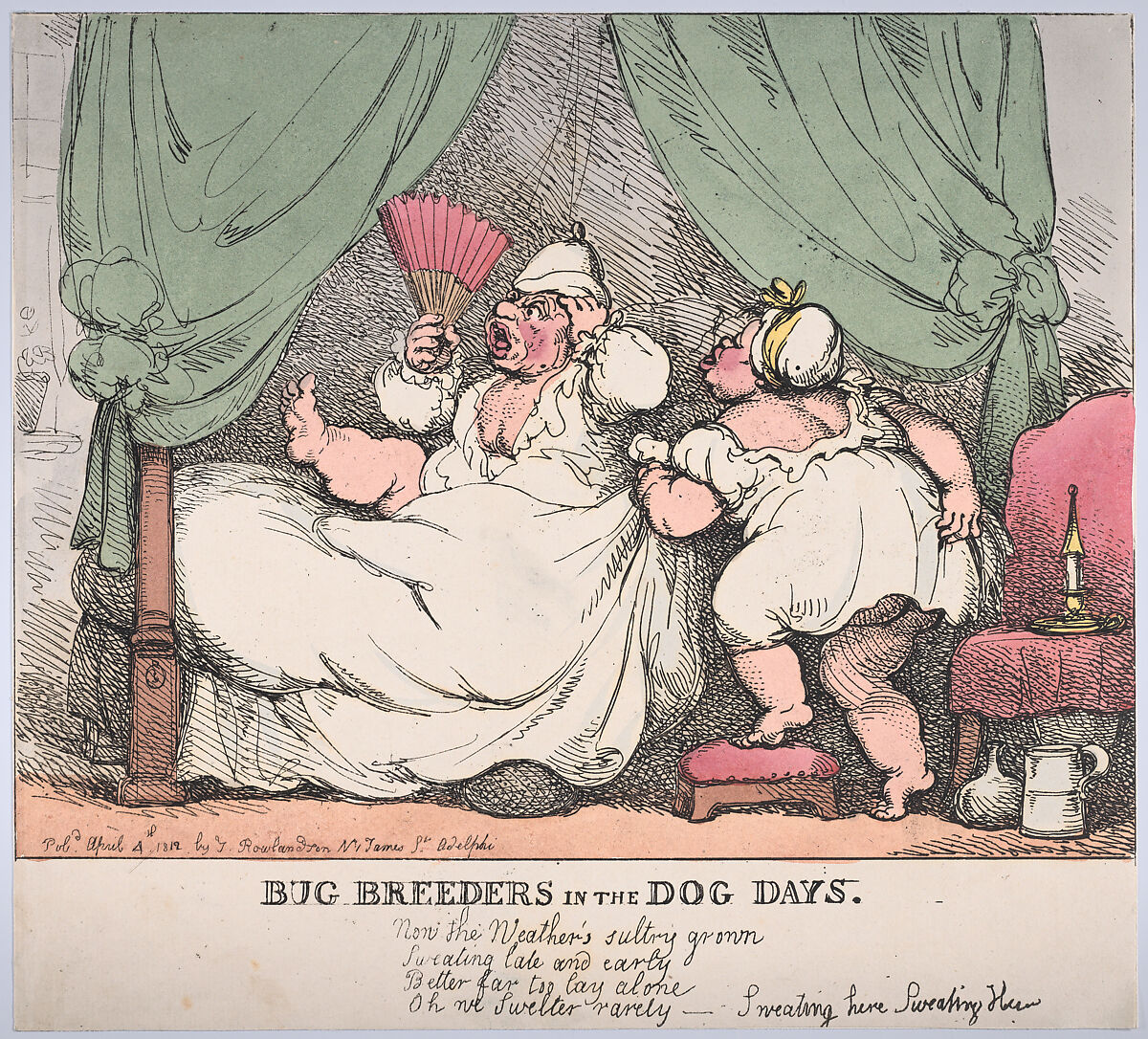 Bug Breeders in the Dog Days, Thomas Rowlandson (British, London 1757–1827 London), Hand-colored etching 