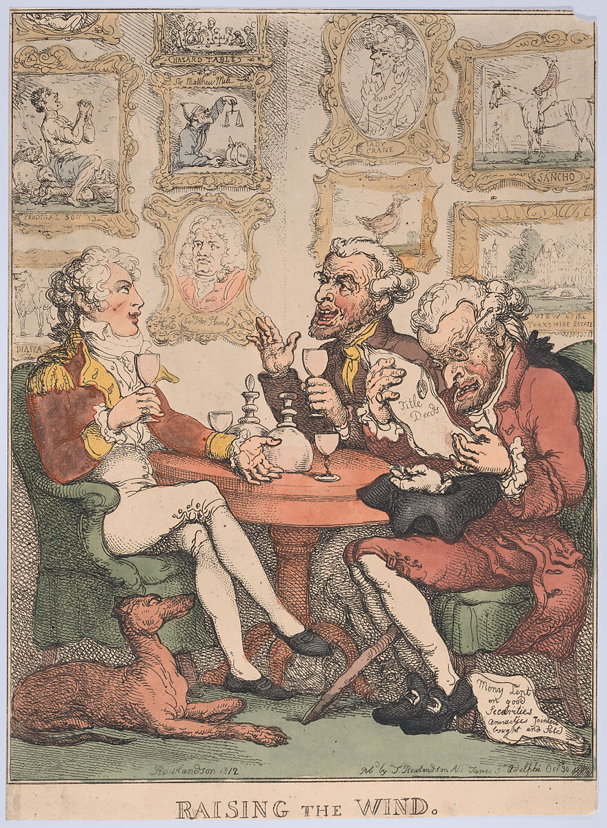 Raising the Wind, Thomas Rowlandson (British, London 1757–1827 London), Hand colored etching 