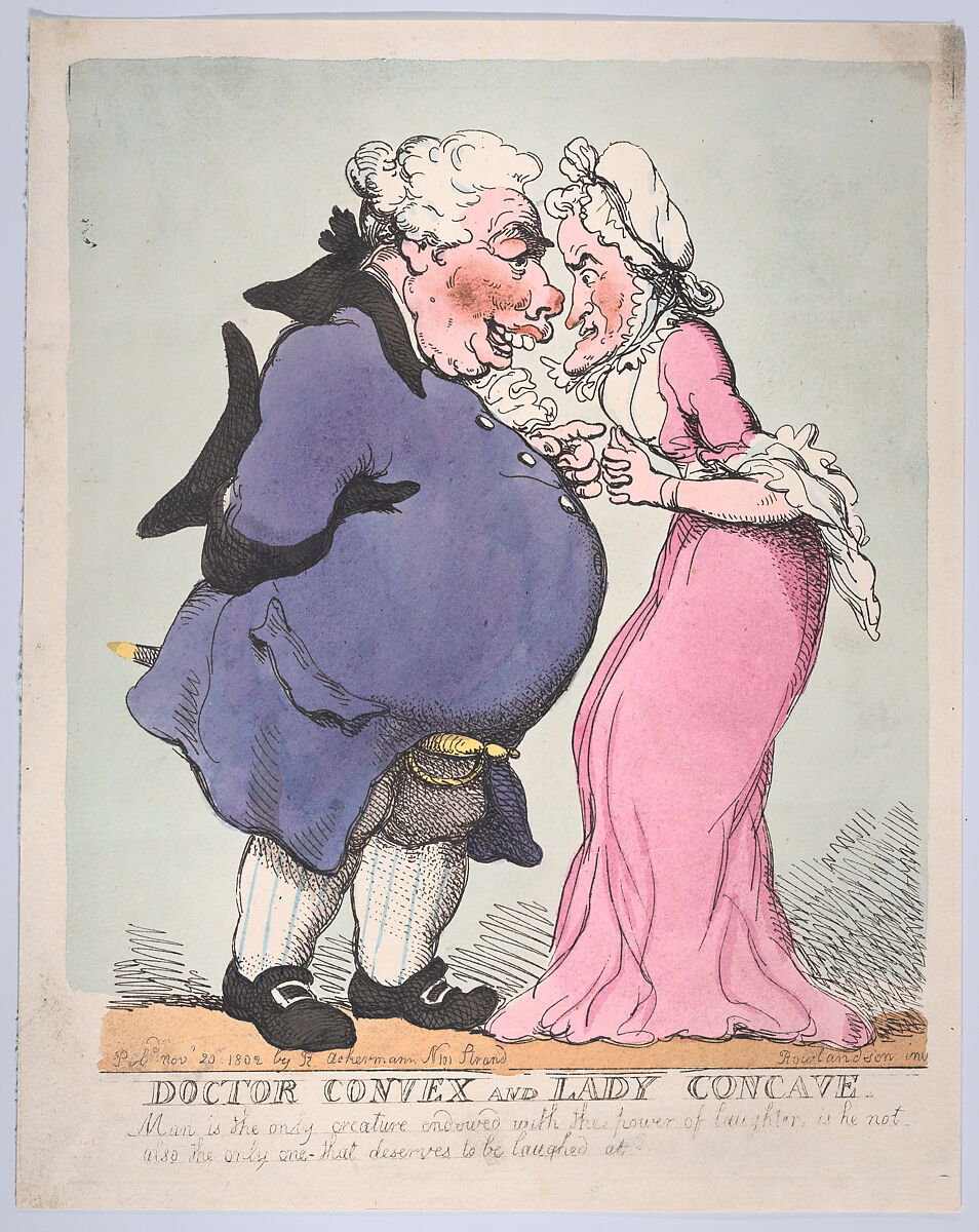 Doctor Convex and Lady Concave, Thomas Rowlandson (British, London 1757–1827 London), Hand-colored etching 