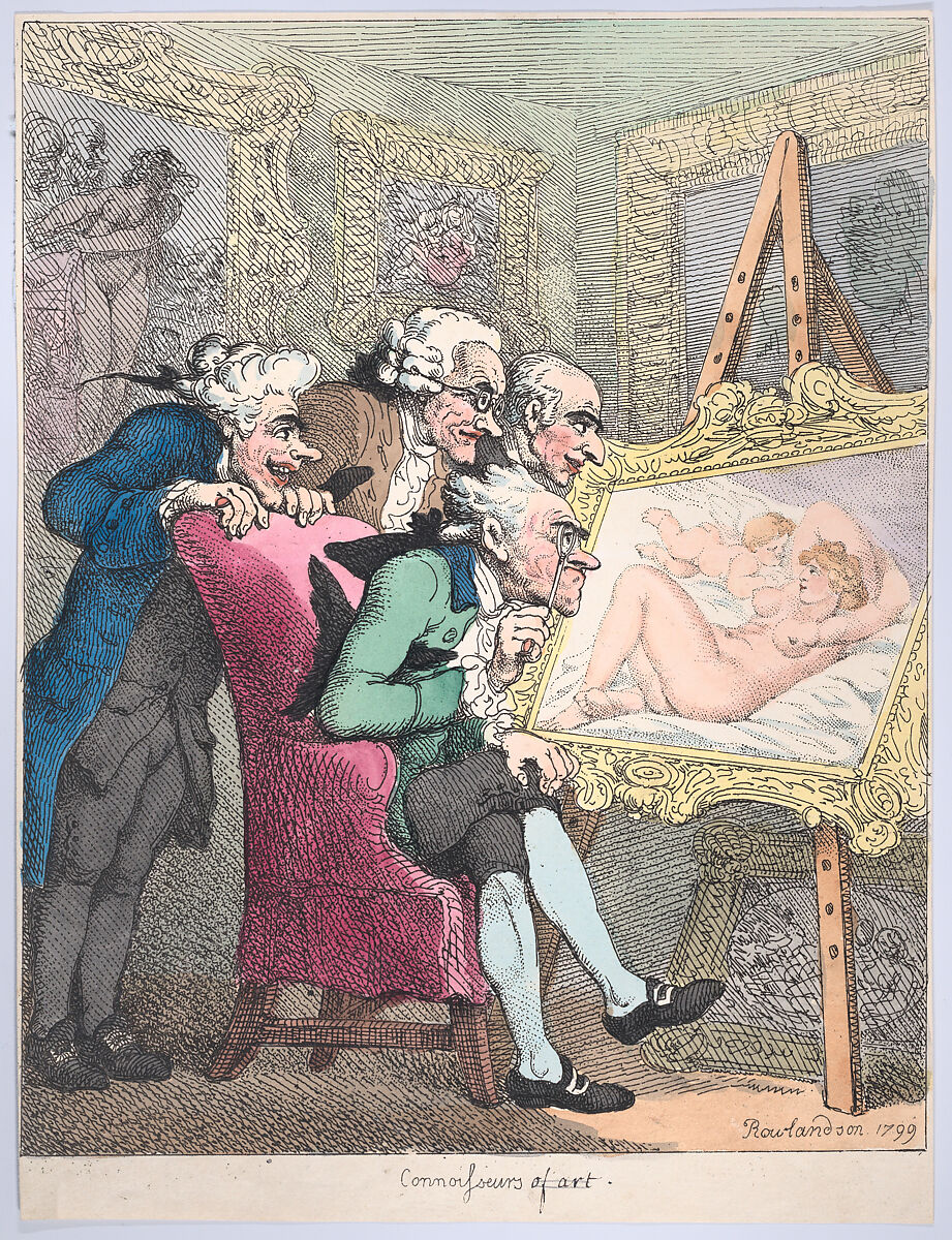 Connoisseurs, Thomas Rowlandson (British, London 1757–1827 London), Hand-colored etching 