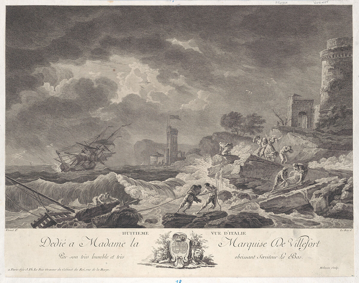 Eighth View of Italy, After Joseph Vernet (French, Avignon 1714–1789 Paris), Engraving 