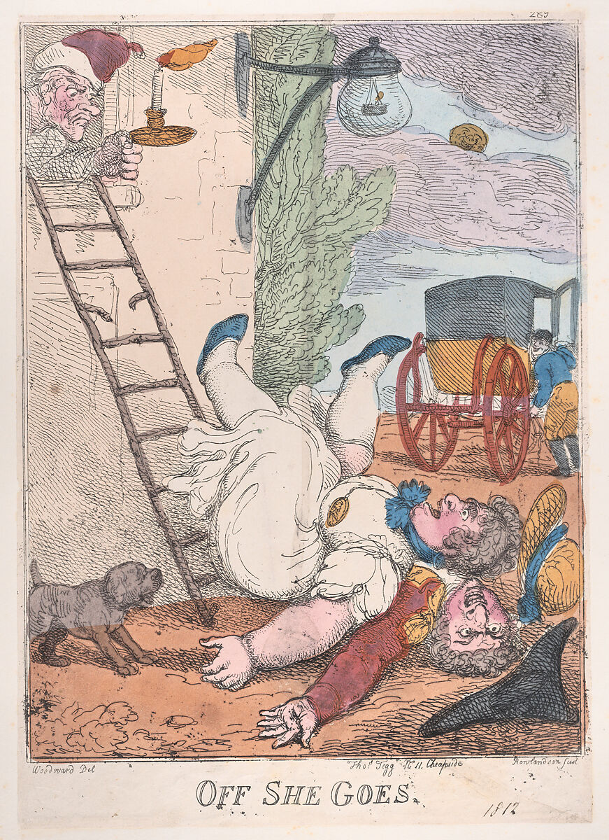 Off She Goes, Thomas Rowlandson (British, London 1757–1827 London), Hand-colored etching 