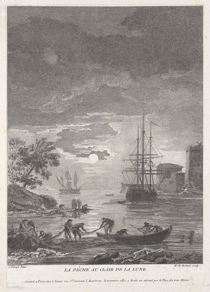 Fishing in the Moon Light, After Joseph Vernet (French, Avignon 1714–1789 Paris), Engraving 