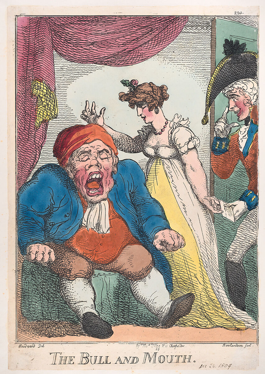 The Bull and Mouth, Thomas Rowlandson (British, London 1757–1827 London), Hand-colored etching; reprint 