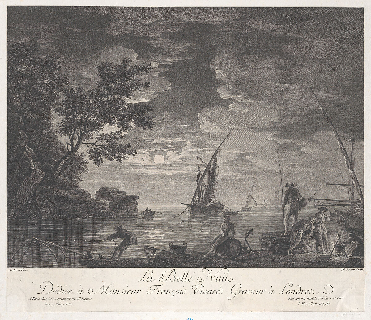 The Beautiful Night, After Joseph Vernet (French, Avignon 1714–1789 Paris), Engraving; first state of two 